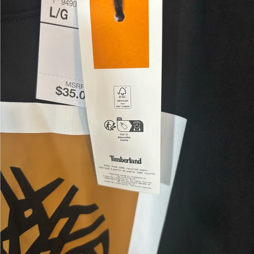 Timberland Black Long Sleeve Logo Tee Shirt Men’s Large Authentic Fit NWT - Picture 5 of 10